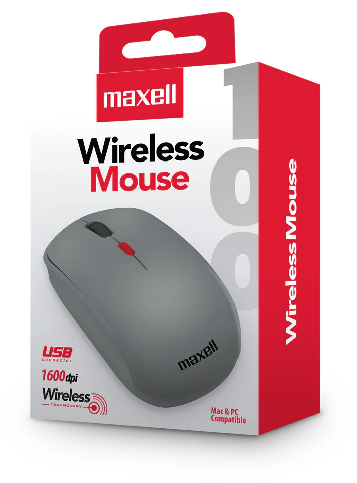Mouse Inalámbrico Maxell 1600 DPI MOWL-100 Gris